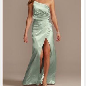 CHARMEUSE DRAPED ONE-SHOULDER BRIDESMAID DRESS,DUSTYSAGE,6